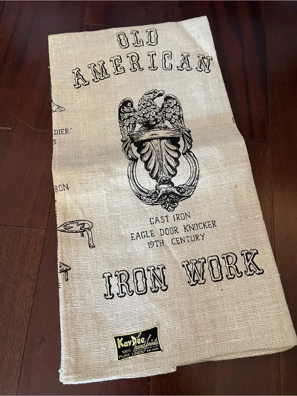 Vintage cast iron linen towel kitchen Stricklands KayDee handprints